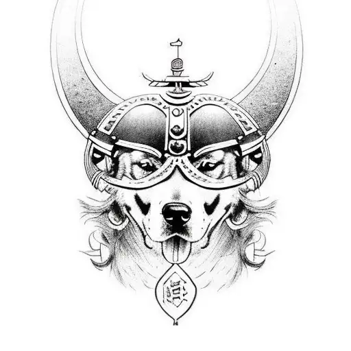 A Portrait Of A Beloved Dog Wearing A Viking Helmet
