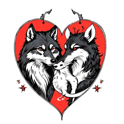 Wolf And A Mouse In A Heart Shape With Star