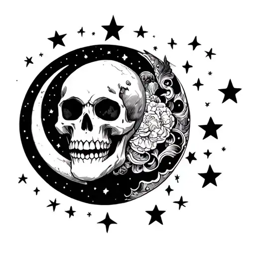 Skull Moon Surrounded By Stars