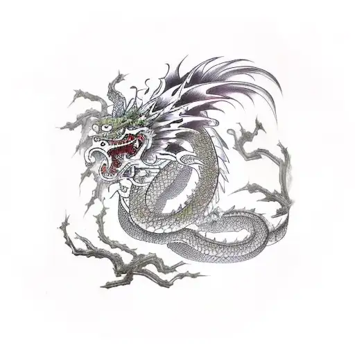 A Japanese Dragon With Eagle