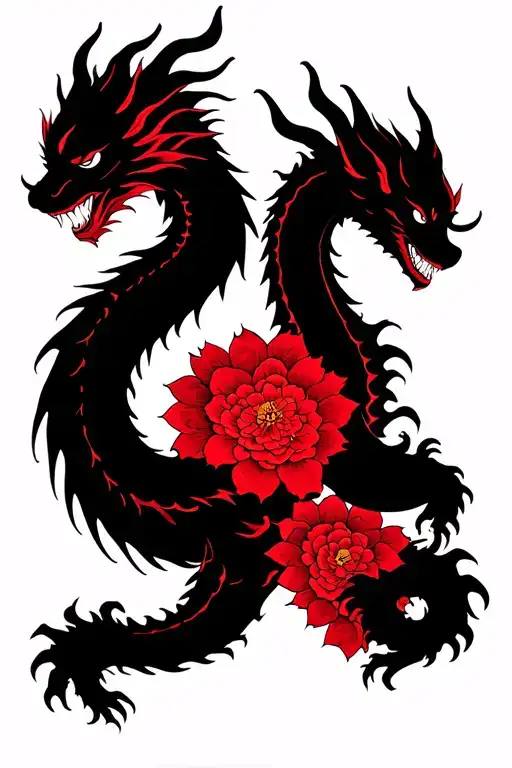 Floral Dragon Back Piece Red Feminine