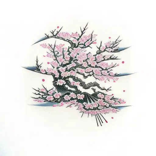 Cherry Blossom Tree With Falling Petals