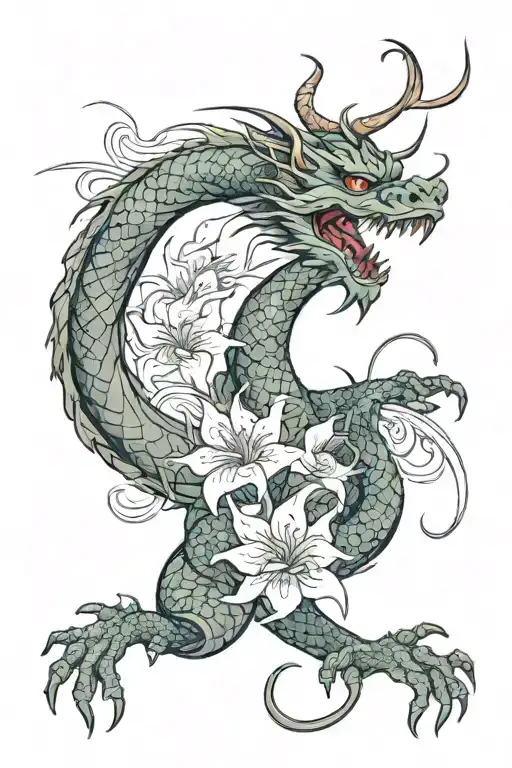 Dragon With Spider Lily Flowers