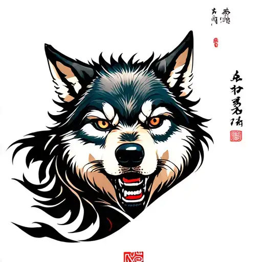 Neo Japanese Samurai Wolf
