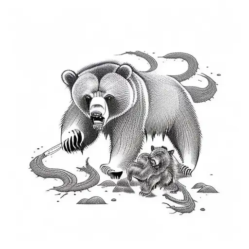 Grizzly Bear Fighting A Spider