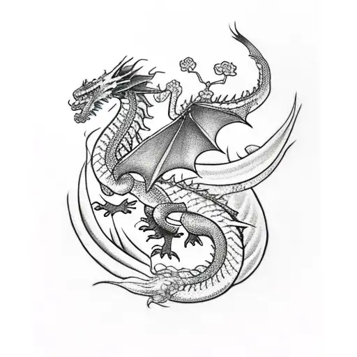 Dragon With Flower And Ivy