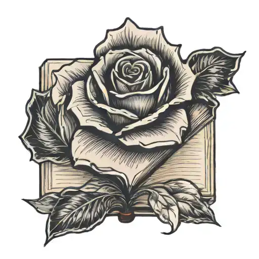 A Simple Open Book With A Crystal Rose Coming Out Of It