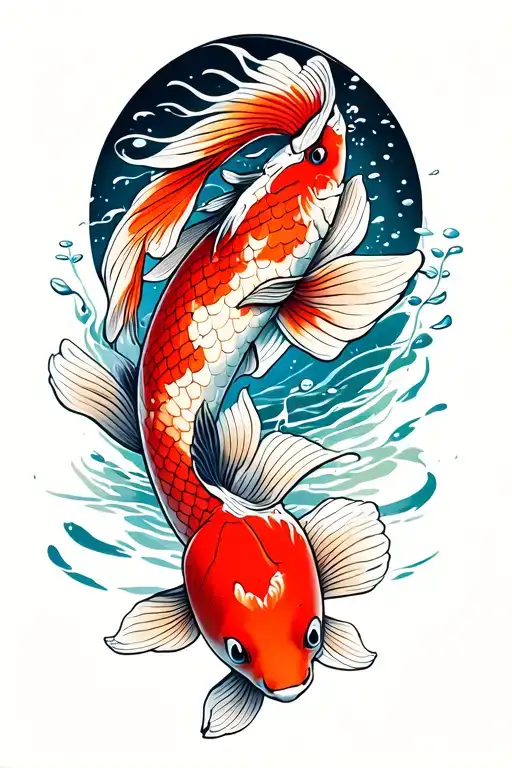 Koi Fish Swimming Underwater Surrounded