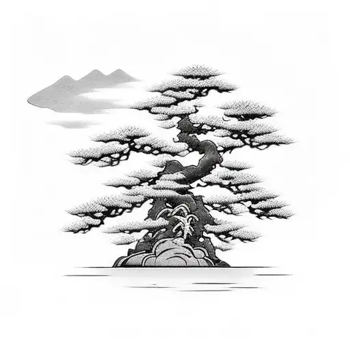 Bonsai Tree With River Leading Up To It