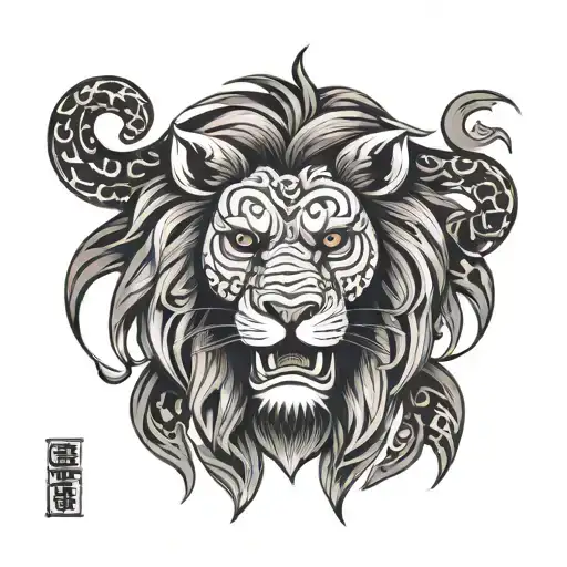 Tribal Lion With A Shield Behind