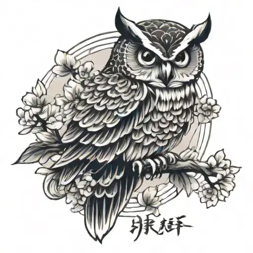 Japanese Style Owl Tattoo Sketch