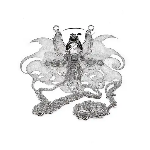 Small But Long Tattoo Consisting Of Chains And Lines Representing The Dark Angel