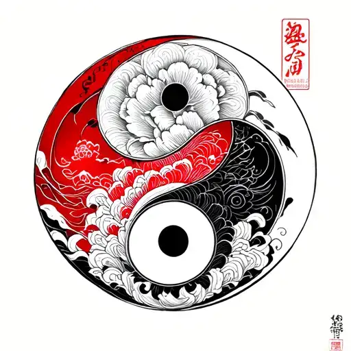 Yin And Yang Red And Black Tattoo With Different Types