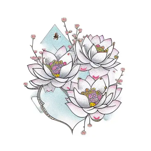 Cherry Blossoms With Hearts And Lotus