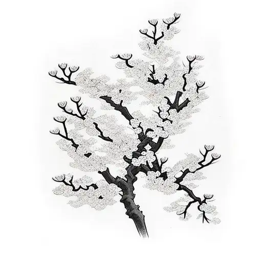 Sakura Tree Branch With Blooming Flowers