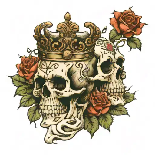 Skull Roses Crown Holding Book