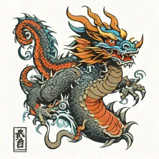 Japanes Dragon Blue And Black Grey