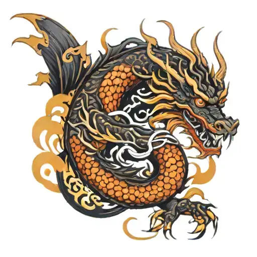 Red And Orange Dragon With Flames