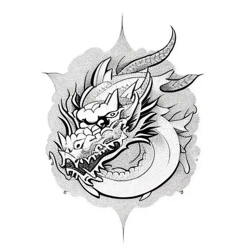 Dragon With Hannya With Samurai In