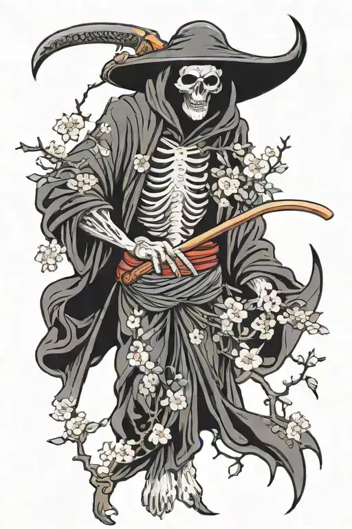 Grim Reaper With Cherry Blossom Branch