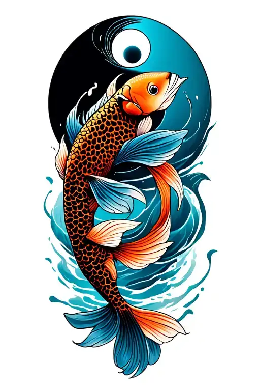 Pisces Fish Swimming Ying Yang Symbol