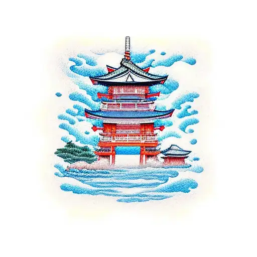 Torii Gate Water And Mount Fuji