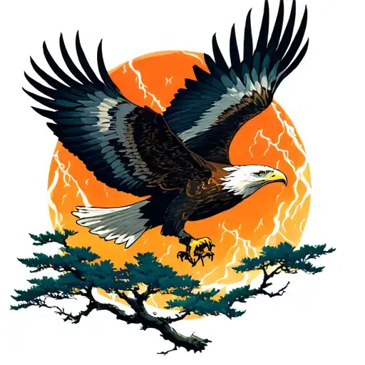 Eagle Soaring Through Trees While It's Thundering