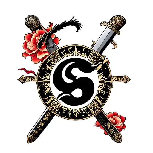 A Samurai Sword With A Semi Colon On The Hilt Or Handle And Have Unknown Temptation On The Blade