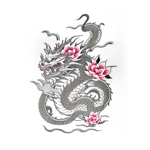 Dragon Avec Des Fleurs