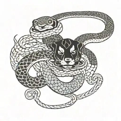 Snake Wrapping Around 3 Dog Prints