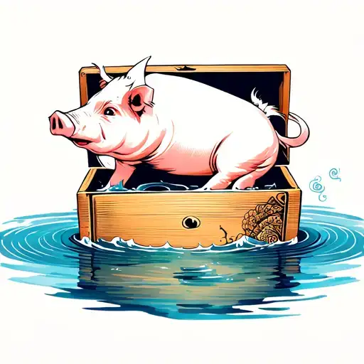 Pig In Wooden Box Floating In Water