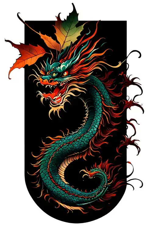 Autumn Leaf But Has Chinese Dragon Merged Together Representing
