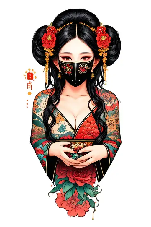 Girl Half Mask Holding