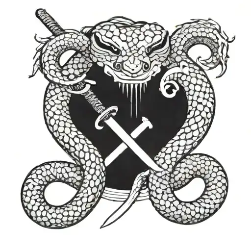 Snake And Sword Black And White