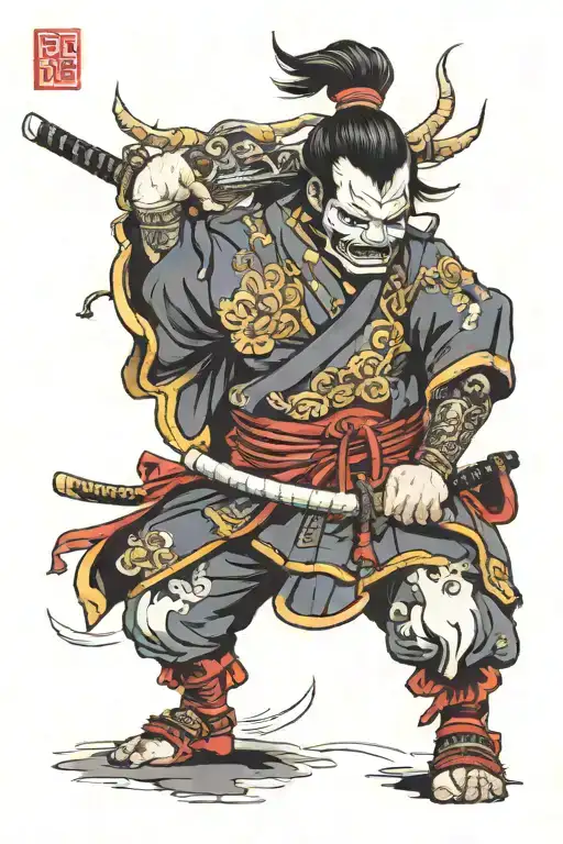 Samurai And The Demon In The Hanya Mask