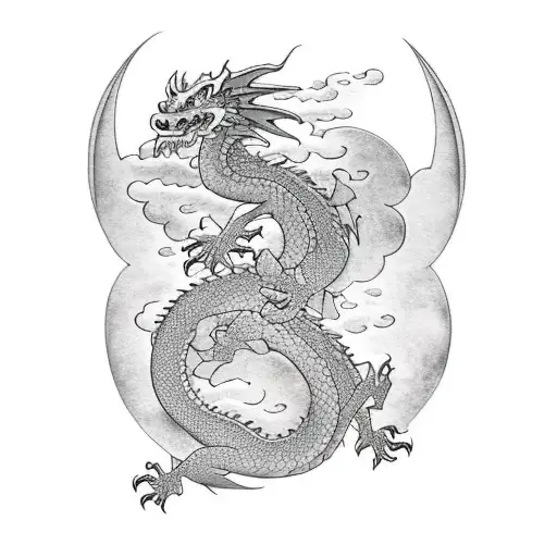Dragon With Clouds And Flower
