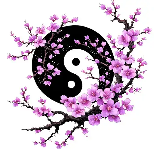 Yin Yang With Purple Blossom Tree