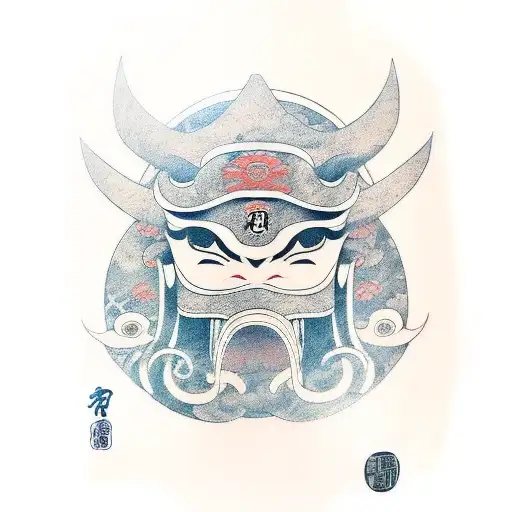 Female Samurai Yokai With Oni Mask