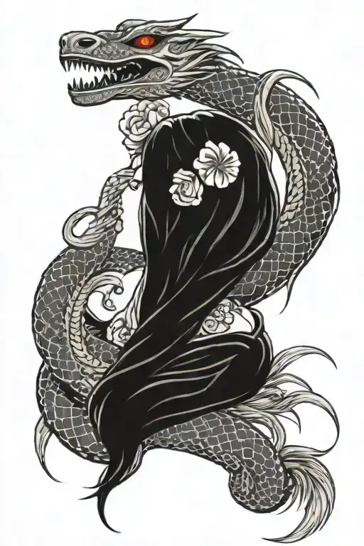 Japanese Amaterasu Goddess And Snake