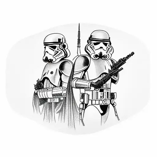 Traditional Style Tattoo Of Iconic Star Wars Characters