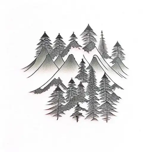 Mountains With Pines And A Dove