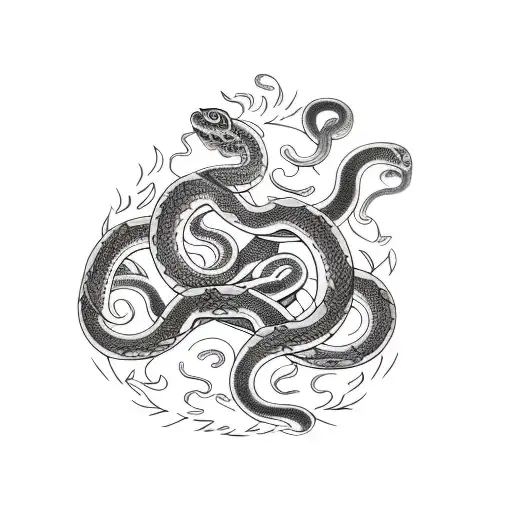 Line Tatoo Three Snakes In A Vase With Flower Pattern On Vase And On Snakes