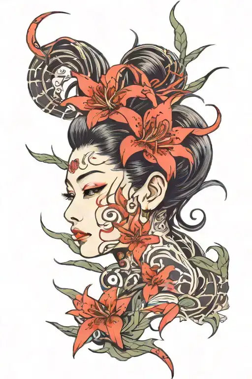 Red Spider Lilly And Girl Face