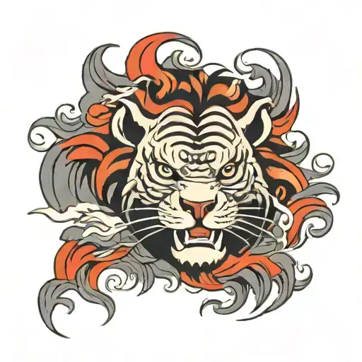 Lion Head With A Mane Of Storm Clouds