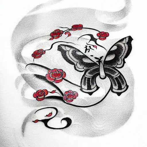 The Black And Red Tattoo As A Beautiful Piece Of Art In The Traditional Orienta