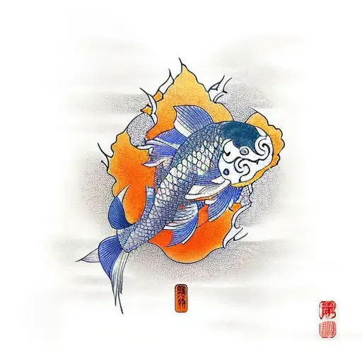 Koi Fish Sunset With Rose