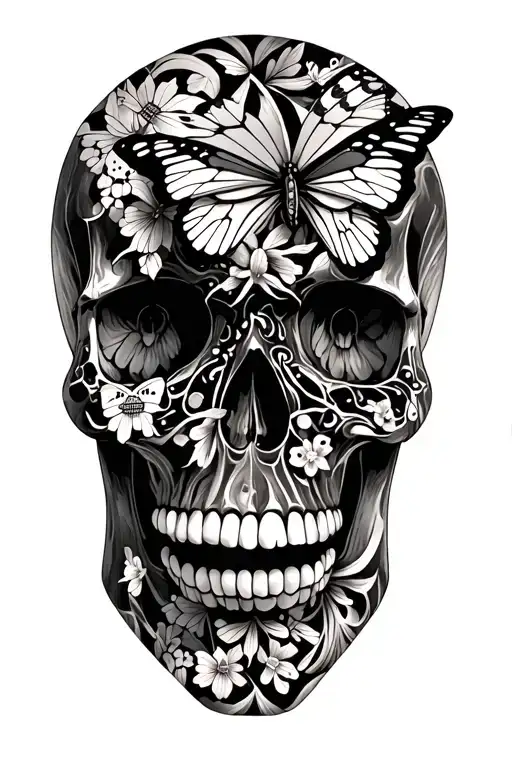 Skull Covered In Butterflies