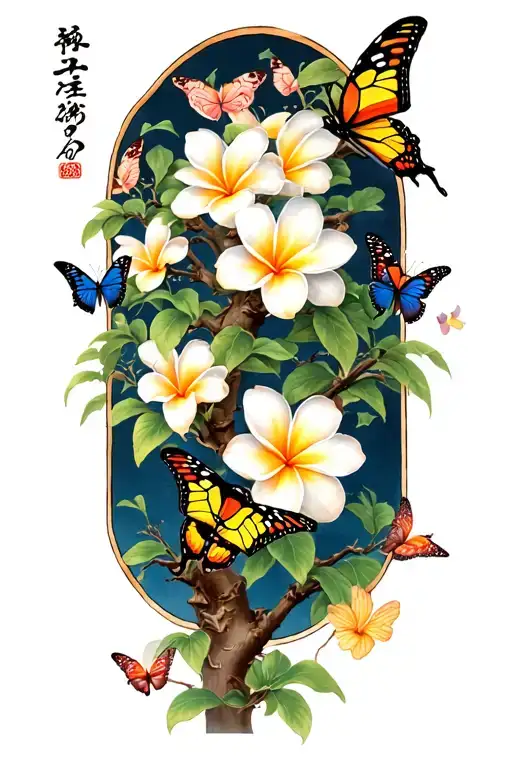 Butterflies Around A Frangipani Tree