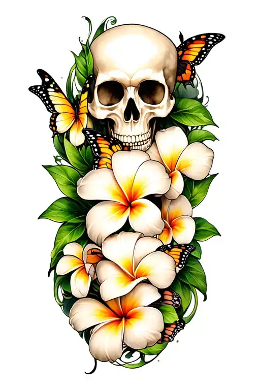 Plumeria Turning Into Butterflies With Skull Patterns