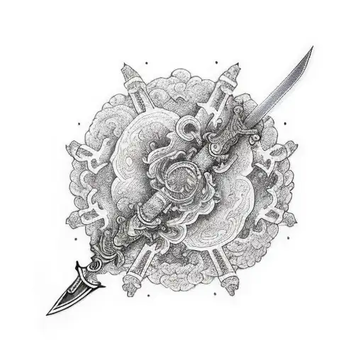 A Hauntingly Beautiful Sword Engulfed In Swirling Shadows